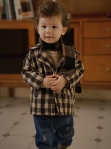 SHEIN Toddler Plaid Pattern Woolen Casual Jacket - Multicolor - View 2