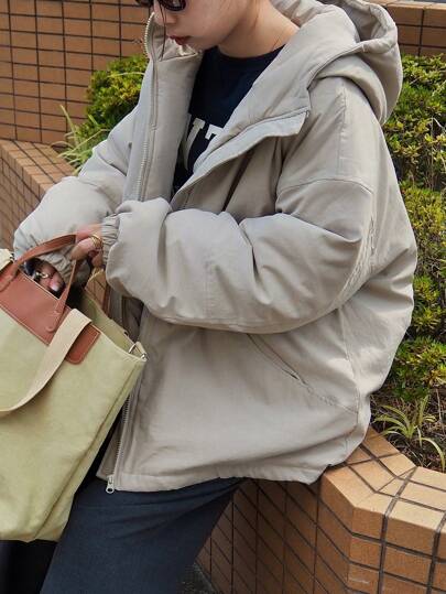 FRIFUL 女式连帽纯色宽松休闲保暖棉服外套
