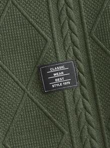 Manfinity BRENVOR 男士春秋休闲补丁细节长袖T恤，夏季 - 軍綠色 - 查看 4