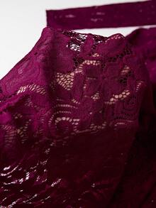 SHEIN Clasi Ladies Elegant Long Sleeve Lace Flounced Midi Dress, Autumn & Winter - Red - View 5