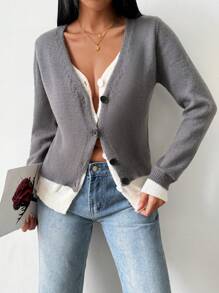 SHEIN LUNE Elegante cárdigan ajustado de dos en 1 con bloques de color para mujeres