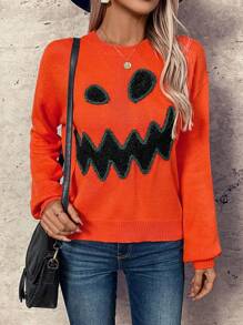 Chiquease 2024 New Halloween Chic Women Pullover Sweater, Knit Pullover Fall Winter - Burnt Orange - View 1