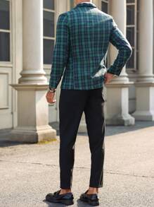 Manfinity Mode Bộ đồ vest nam dài tay kẻ caro cài nút cổ chữ V phía trước và quần - màu xanh lá - Xem 2