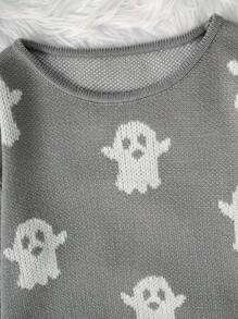 PUNK Suéter informal de manga larga con estampado divertido de fantasma de Halloween para mujer, otoño e invierno