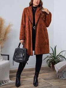 SHEIN LUNE 大码女式万圣节双面羊毛长外套加厚保暖冬季外套感恩节装扮节日装