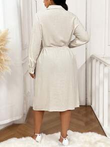 SHEIN Frenchy Frauen Große Größen Hemdkleid Einfarbig im französischen Stil