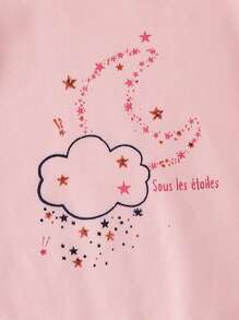3pcs/Set Infant Girls' Minimal Style Moon & Polka Dot Print Pink, Watermelon Pink And Black Long Sleeve Jumpsuit Pajama Set