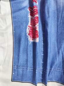 SHEIN 2pcs/Set Baby Girl Fashion Minimalist Puff Sleeve Sweatshirt With Letter Slogan Print And Denim Effect Printed Pants, Outfit For Autumn