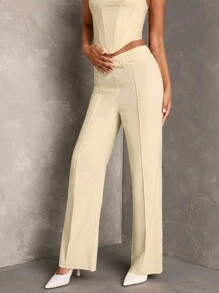 SHEIN BAE Pantalones cargo de pierna ancha con pretina asimétrica, pantalones casuales de verano para mujer