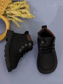 Fashionable Casual Children Unisex Boys' Winter Side Zipper Ankle Boots - Black - View 6