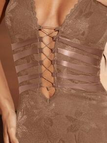 Hauture Sophisticated Lace Bodycon Dress With Halter Neckline And Strappy Cutout Detailing