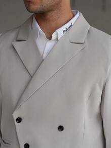 Manfinity Mode 男士翻领无袖纽扣设计休闲商务正装背心 - 卡其色 - 查看 8