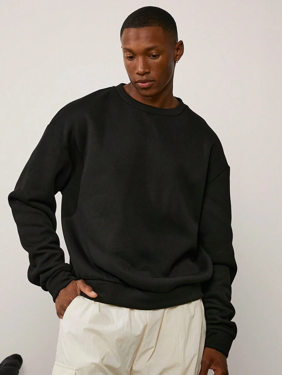 Forever 21 男式超大码黑色皮革标签细节运动衫 - 黑色 - 查看 1