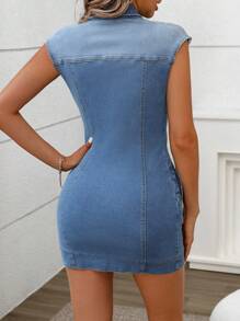 SHEIN Essnce Vestido vaquero informal minimalista con cuello, botones frontales y bolsillos