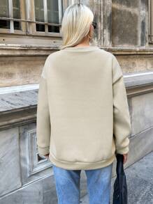 EURMUSE Letter Graphic Drop Shoulder Sweatshirt - Beige - View 2
