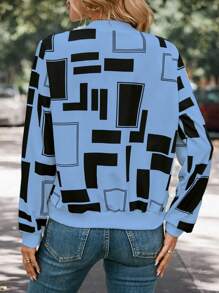 SHEIN Clasi Women's Long Sleeve All-Over Geometric Print Fashionable Street Style Chic Jacket - Blue - View 2