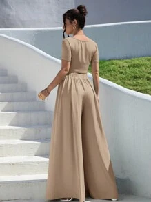 SHEIN Essnce Summer Two Pieces Outfit - Mocha Brown - View 2