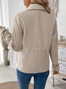 Chiquease Casual Loose Drawstring Woolen Women's Jacket - Apricot - View 2