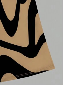 Chiquease 女士优雅斑马纹高腰喇叭 A 字形休闲长裙女装 - 卡其色 - 查看 4