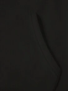 Letter Graphic Kangaroo Pocket Drawstring Thermal Lined Hoodie - Black - View 5