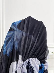 Modelyn Vestido largo de noche con mangas farol, volante y estampado floral para mujer primavera-verano - Azul - Ver 3