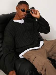 Forever 21 Men's Distressed Knit Sweater In Black - Black - View 3