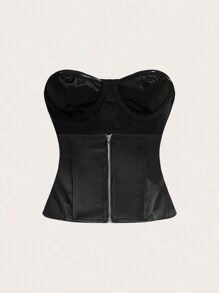 SHEIN X Belinda SHEIN Essnce Women Tight-Fitting Bustier Crop Top, Women Corsets,Black Corset Top,SHEINxBelinda Co-Branded Top,Women Costume - Black - View 2