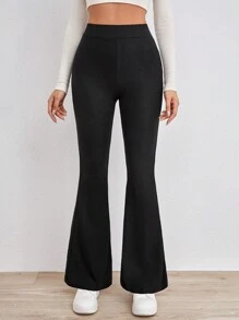 EURMUSE Leopard Print Flare Leg Pants - Black - View 1