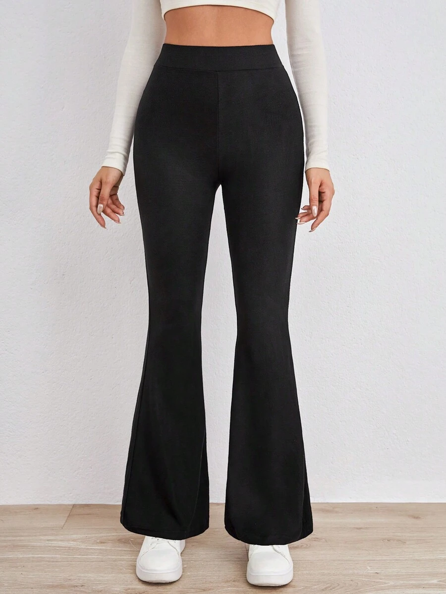 EURMUSE Leopard Print Flare Leg Pants - Black - View 1