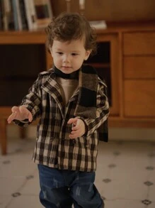 SHEIN Toddler Plaid Pattern Woolen Casual Jacket - Multicolor - View 5