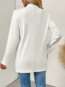 SHEIN Clasi Women's Cinched Waist Long Sleeve Jacket With Metal Button Decor - White - View 2