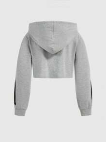 Grunge Punk Plus Size Women Skull Skeleton Print Hooded Sweatshirts, Fall/Winter - Grey - View 2