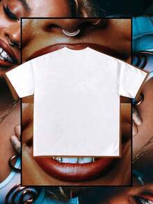 SHEIN Slayr Áo thun cổ tròn in hình môi tay ngắn mùa hè giản dị cho nữ - trắng - Xem 2