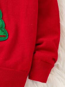 1 件年轻男孩圣诞老人休闲舒适时尚简约设计实用百搭厚红色毛衣，适合日常穿着、上学、郊游、运动、圣诞节、秋冬季 - 紅色 - 查看 5
