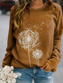 Áo thun nữ cổ tròn in hình bồ công anh đơn giản và thời trang - màu nâu - Xem 1