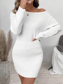 SHEIN LUNE Robe-pull côtelé près du corps à col rond oversize à manches longues pour automne/hiver pour femmes