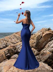 Faeriesty Faeriesty Elegant Strapless Sweetheart Neckline Pleated Bust Mermaid Train Evening Dress – Spring Summer Formal Gown For Galas, Weddings, Red Carpet Events, Evening Parties