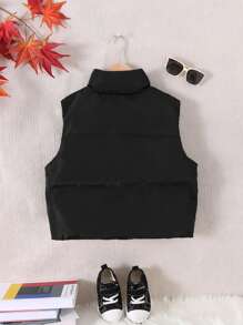 Shorts casuales reversibles, abrigo exterior tipo chaleco con relleno para niñas preadolescentes