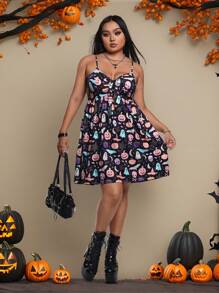 Caroline Law Artist Plus Size Y2K Halloween Colorful Print Elegant Cami Dress, Sundress Summer Dress, Sundress Holiday, Party, Vacation, Birthday Outfits, Beach, Festival, Ibiza Fits, Prom Dress