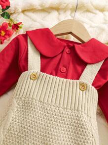 Baby Girl Fashionable Cute Versatile Knitted Suspender Pants And Knitted Top Set - Multicolor - View 4
