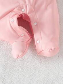 3pcs/Set Infant Girls' Minimal Style Moon & Polka Dot Print Pink, Watermelon Pink And Black Long Sleeve Jumpsuit Pajama Set