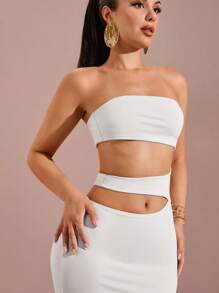 SHEIN BAE Robe moulante bandage ajourée sexy de couleur unie pour femmes, robe de cocktail, soirée, rendez-vous au printemps et en été pour boîte de nuit