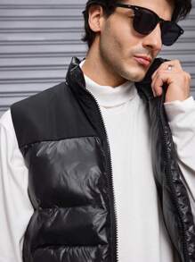 Manfinity VCAY Men's Fitted Casual Stand Collar Zip-Up Jacket, Suitable For Autumn And Winter - Black - View 4