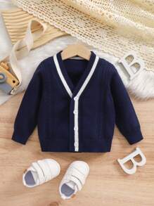 SHEIN Baby Boys V-Neck Button Down Long Sleeve Casual Cardigan