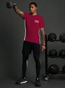 Manfinity Sport Corelite Camiseta de manga corta de cuello redondo estilo novio, con impresión de letra, informal, delgada, para deportes al aire libre, ropa de verano, ropa de gimnasio - Multicolor - Ver 3