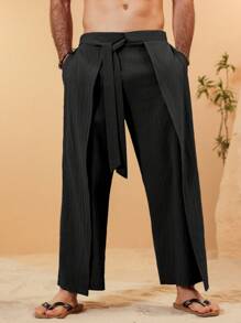 Manfinity RSRT Pantalones casuales largos de unicolor con cinta en el dobladillo del bolsillo para hombres - Negro - Ver 5