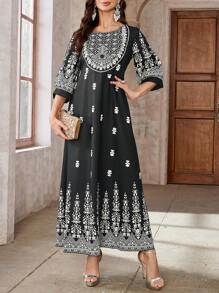 Chiquease Women's Elegant Cinched Waist Long Dress, Autumn/Winter - Black - View 5