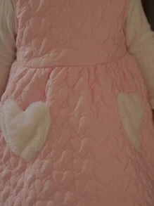 女婴棉服外套、绗缝心形图案连衣裙、保暖内衬服装、冬季 - 粉色 - 查看 5