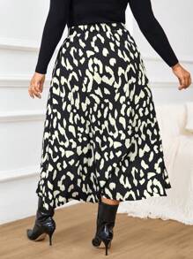 SHEIN Frenchy Casual Leopard Print Long Loose Bridgerton Style Plus Size A-Line Skirt - Multicolor - View 2