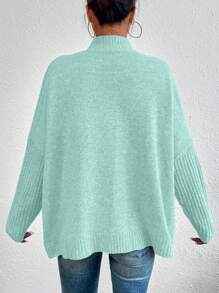 RueChic Women's Mock Neck Batwing Sleeve Sweater - Cadet Blue - View 2